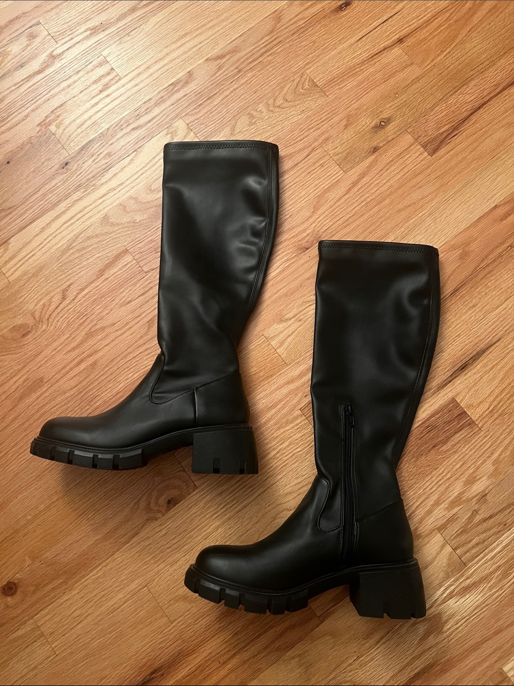 Steve Madden Black Knee-High Lug Sole Combat Boots